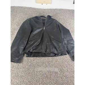 Brandon Thomas Mens Black Genuine Leather Zip Front Jacket Size L RN109551